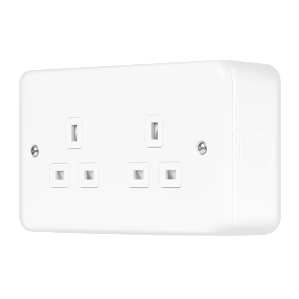 Polar White Industrial Wall  Metal Clad Pro 13A 2 Gang Safety Shutter Unswitched Socket Outlet MCP532PW