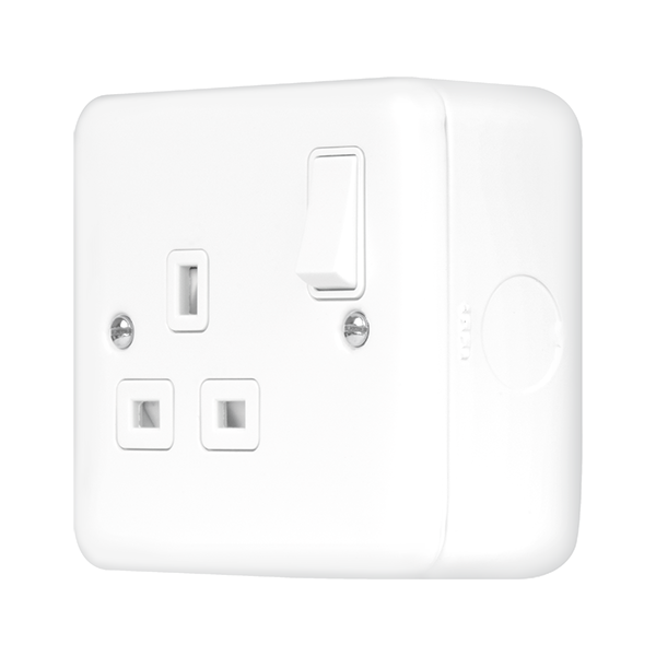 Polar White Industrial Wall  Metal Clad Pro 13A 1 Gang Double Pole Safety Shutter Switched Socket Outlet MCP535PW