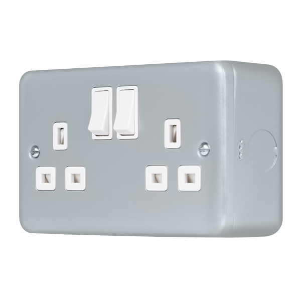 Metal Industrial Wall  Metal Clad Pro 13A 2 Gang Double Pole Safety Shutter Switched Socket Outlet MCP536