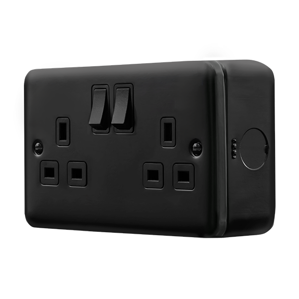 Black Industrial Wall  Metal Clad Pro 13A 2 Gang Double Pole Safety Shutter Switched Socket Outlet MCP536BK