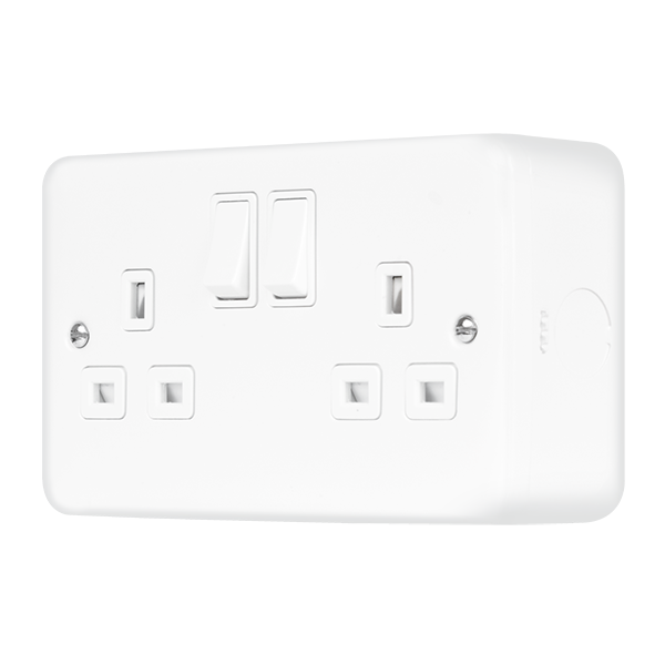Polar White Industrial Wall  Metal Clad Pro 13A 2 Gang Double Pole Safety Shutter Switched Socket Outlet MCP536PW