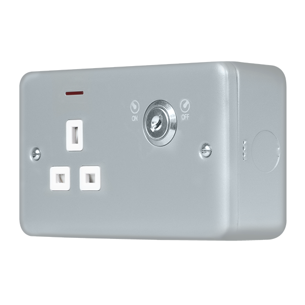 Metal Industrial Wall  Metal Clad Pro 13A 1 Gang Double Pole Key Lockable Switched Socket With Led Indication MCP655