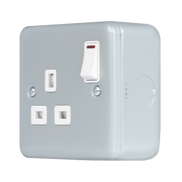 Metal Industrial Wall  Metal Clad Pro 13A 1 Gang Double Pole Safety Shutter Switched Socket Outlet With Led Indication MCP835