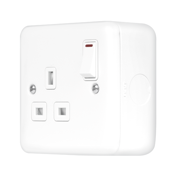 Polar White Industrial Wall  Metal Clad Pro 13A 1 Gang Double Pole Safety Shutter Switched Socket Outlet With Led Indication MCP835PW