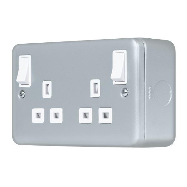 Metal Industrial Wall  Metal Clad Pro 13A 2 Gang Double Pole Safety Shutter Outboard Switched Socket Outlet MCP836