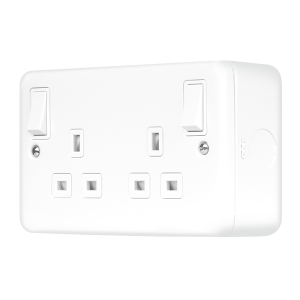 Polar White Industrial Wall  Metal Clad Pro 13A 2 Gang Double Pole Safety Shutter Outboard Switched Socket Outlet MCP836PW
