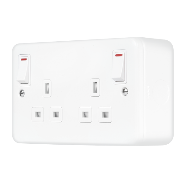 Polar White Industrial Wall  Metal Clad Pro 13A 2 Gang Double Pole Safety Shutter Outboard Switched Socket Outlet With Led Indication MCP840PW