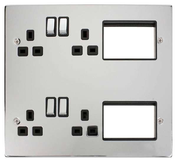 Click New Media 4 x 13A DP Switched Sockets, (2x3) New Media Module Apertures MP606CHBK