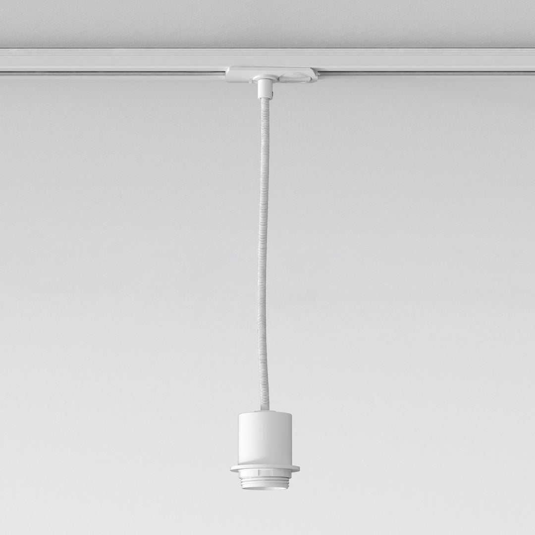 Matt White Track Pendant Suspension Kit, steel adapter and ceiling plate visible