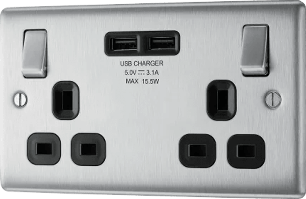 BG NEXUS Double Switched 13A Power Socket with USB Charging