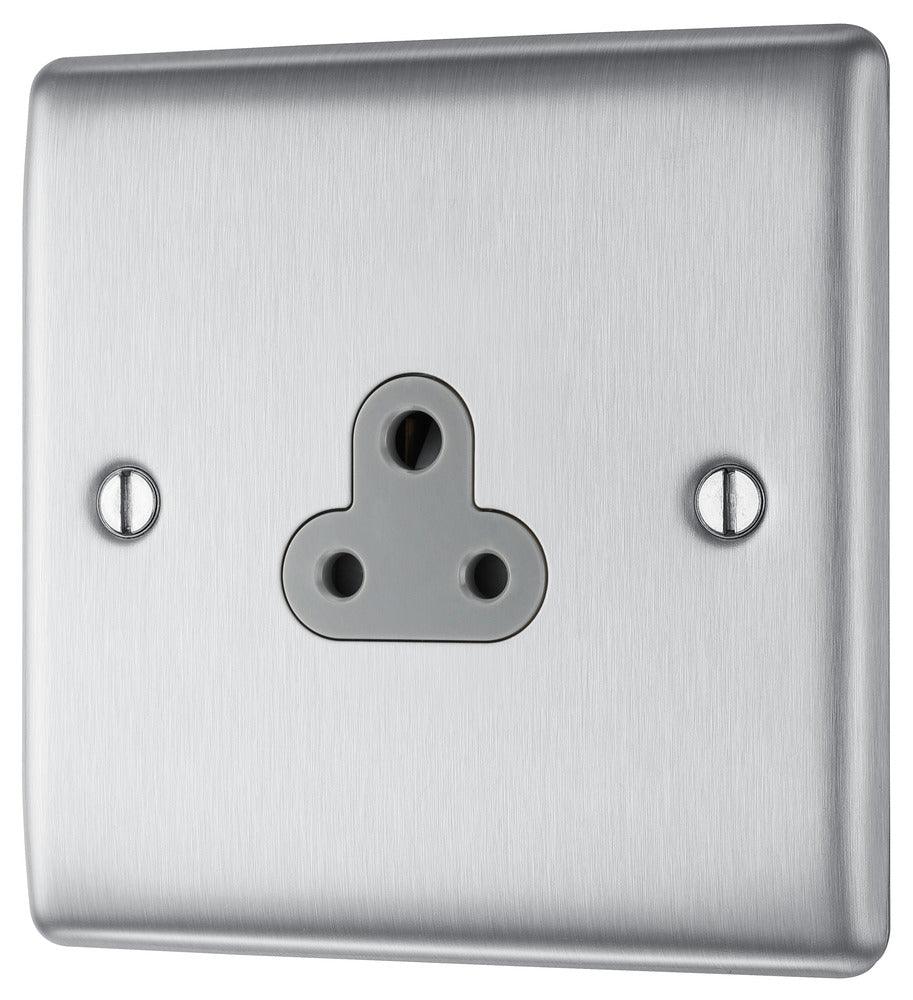 BG Nexus Metal 2A Un-switched Socket Round Pin Brushed Steel NBS28G-01