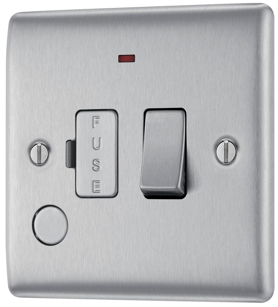 BG Nexus Metal  Switched 13A Fused Connection Unit, with Power Indicator and Cable Outlet Brushed Steel NBS53-01