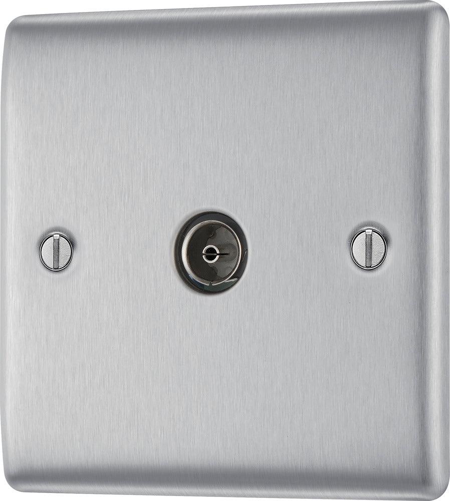 BG Nexus Metal Single Socket for TV or FM Co-axial Aerial Connection Brushed Steel NBS60-01