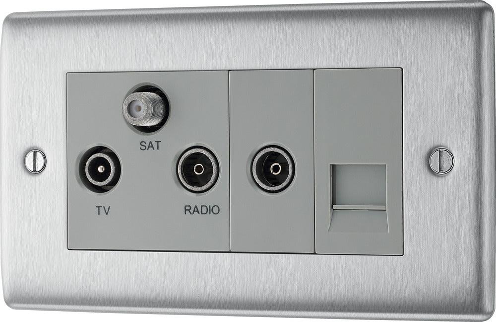 British General Nexus Metal Triplex Socket: TV, FM, SAT, & Telephone
