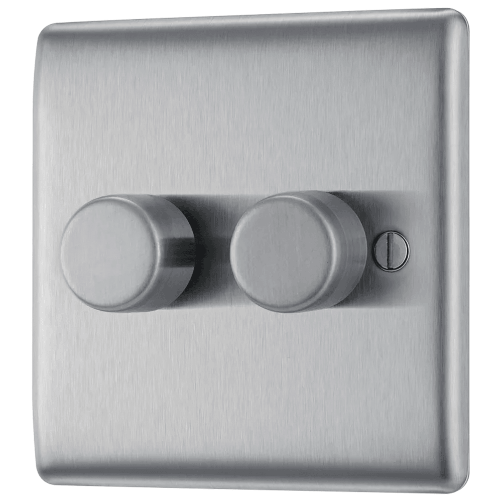 BG Nexus Metal Double Intelligent LED Dimmer Switch, 2-Way Push On/Off Brushed Steel NBS82-01