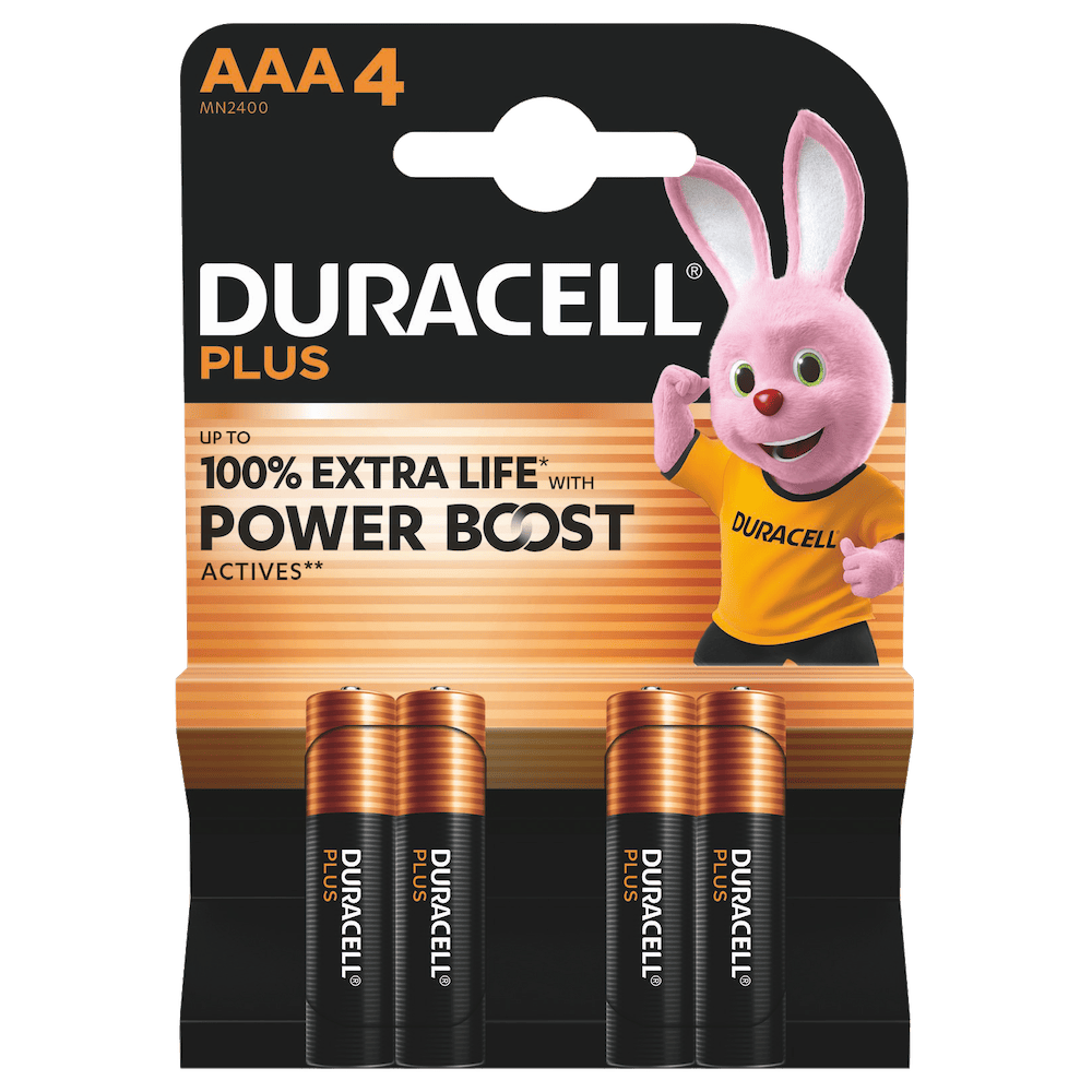 Duracell AAA LR03/MN2400 Plus Power alkaline batteries with Power Boost technology Ð 4 pack