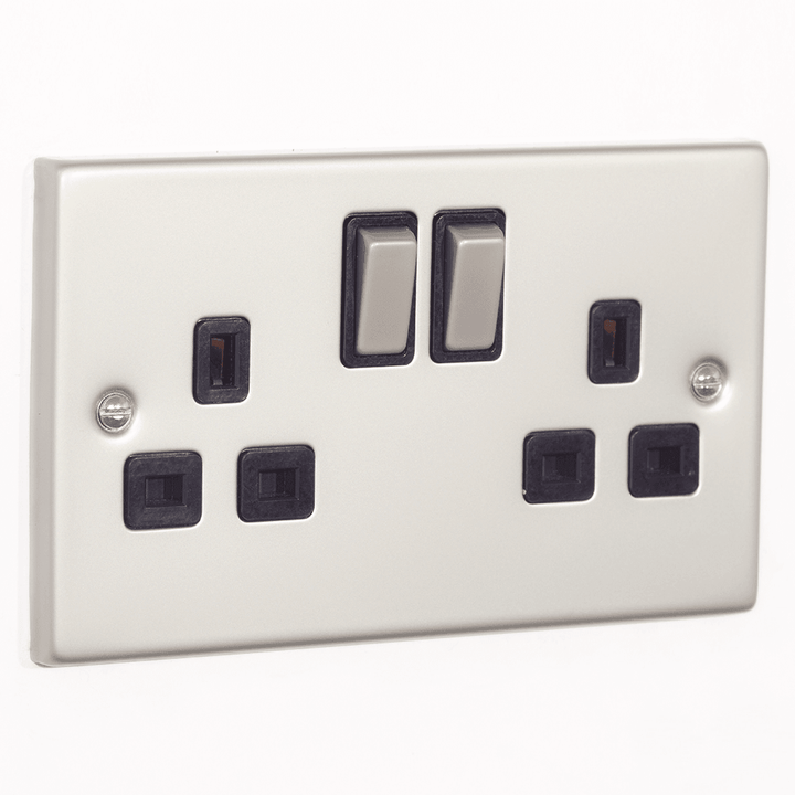 Click Deco 13A Double Switched Socket Satin Chrome Black VPSC536BK