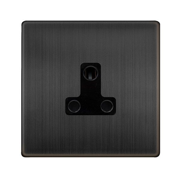 Definity 5A Round Pin Socket - Matt Bronze Cover Plate - Black Insert SFBZ038BK | Prisma Lighting