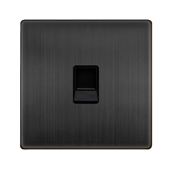 Definity Single Rj11 (Irish/Us) Outlet - Matt Bronze Cover Plate - Black Insert SFBZ115BK | Prisma Lighting