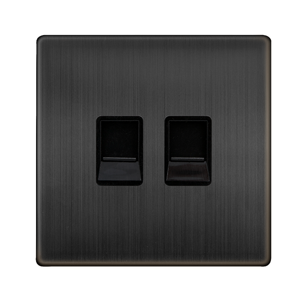 Definity Twin Telephone Master Outlet - Matt Bronze Cover Plate - Black Insert SFBZ121BK | Prisma Lighting