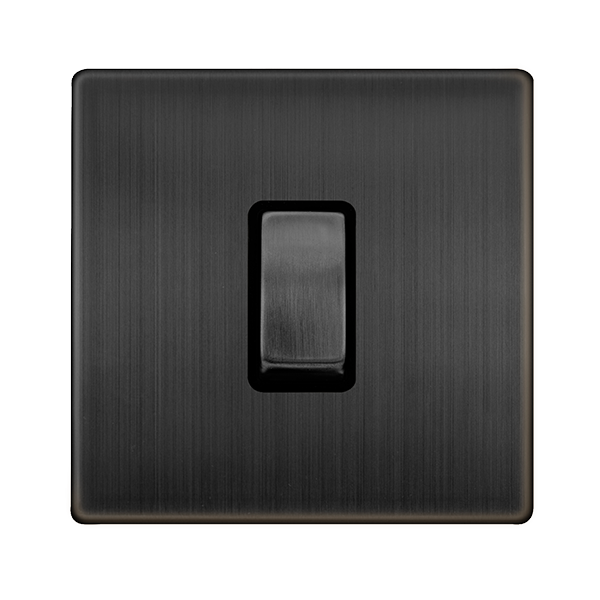 Definity 10Ax Ingot 1 Gang Intermediate Switch - Matt Bronze Cover Plate - Black Insert SFBZ425BK | Prisma Lighting