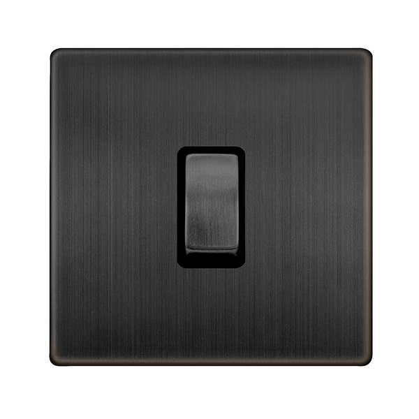 Definity 20A Ingot Double Pole Switch - Matt Bronze Cover Plate - Black Insert SFBZ722BK | Prisma Lighting