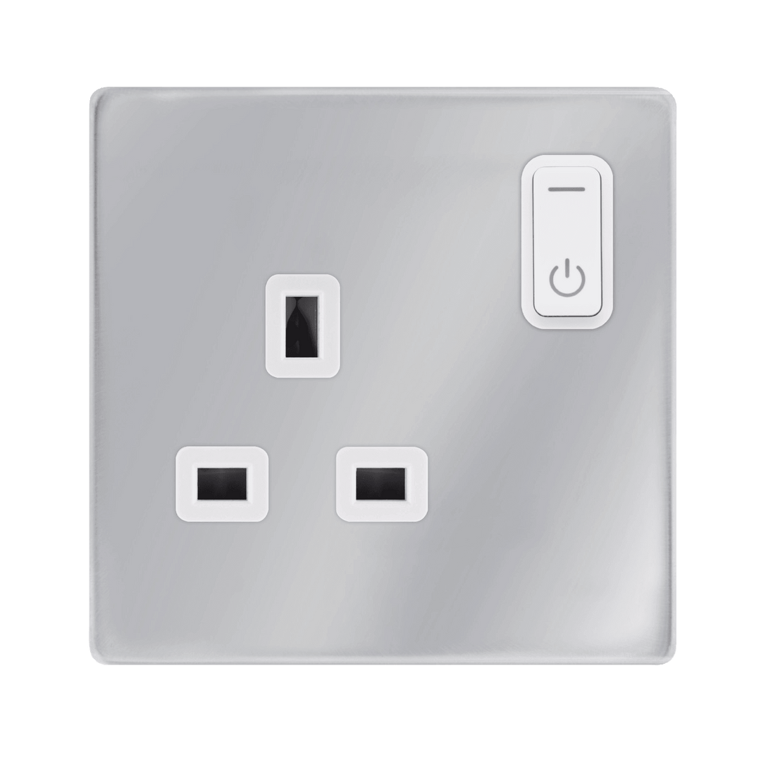Click Smart+ Definity 13A Single Gang RF Smart Socket in Chrome & Pearl White SFCH30035PW