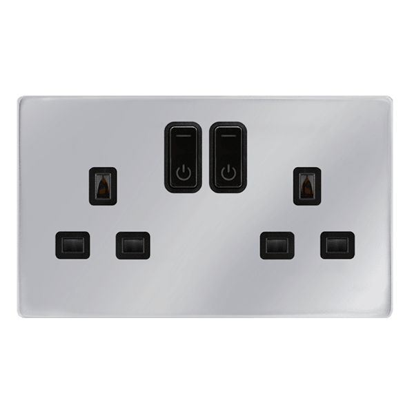 Click Smart+ Definity 13A Double Gang RF Smart Socket in Chrome & Black