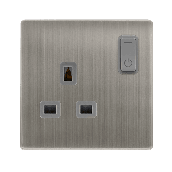 Click Smart+ Definity 13A Single Gang RF Smart Socket in Stainless Steel & Grey