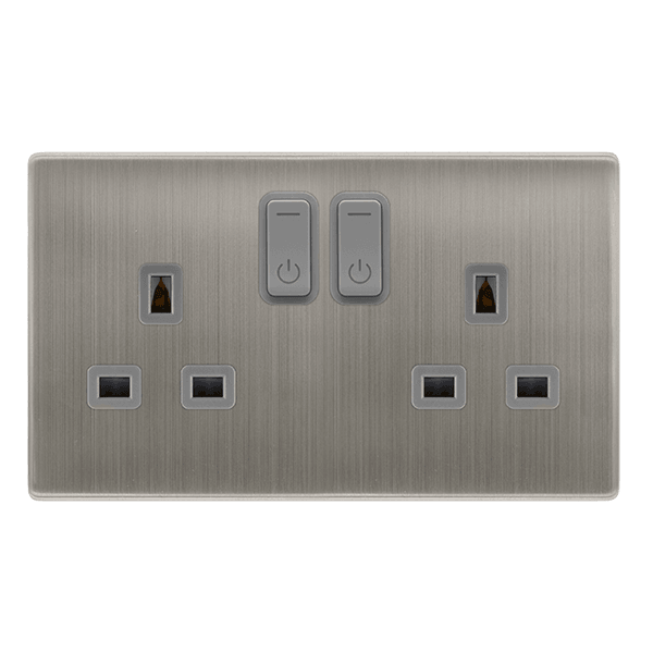 Click Smart+ Definity 13A Double Gang RF Smart Socket in Stainless Steel & Grey SFSS30036GY