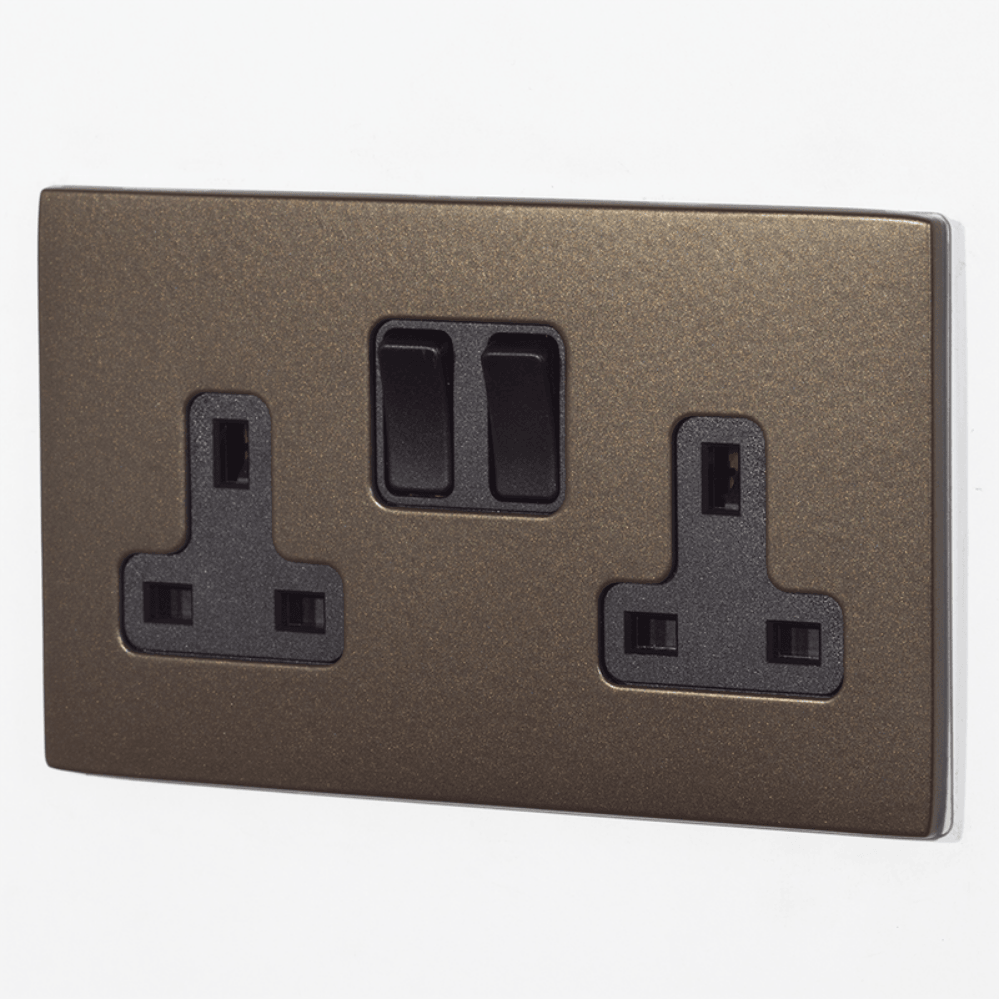Hartland CFX Richmond Bronze 2-Gang 13A Double Pole Switched Socket with Black Rockers and Black Surround 7RBCSS2BL-B