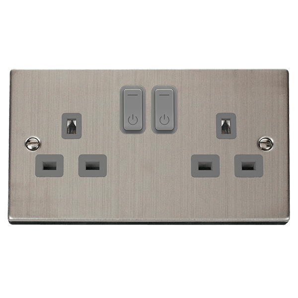 Click Smart+ Ingot 13A Double Gang RF Smart Socket Deco in Stainless Steel & Grey VPSS30536GY