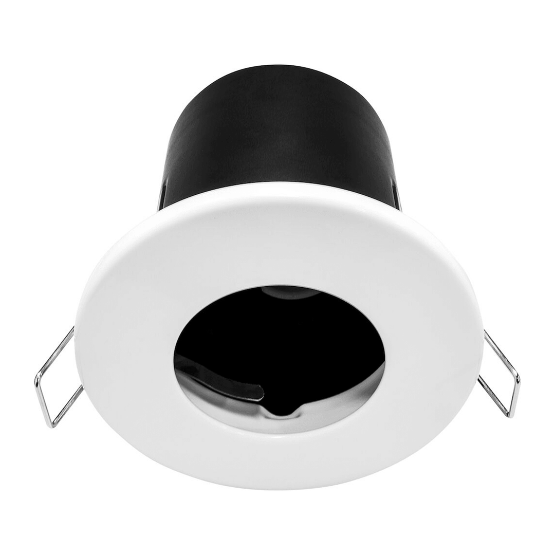 Luceco Fire Rated GU10 Downlight in Matt White, Brushed Steel & Chrome