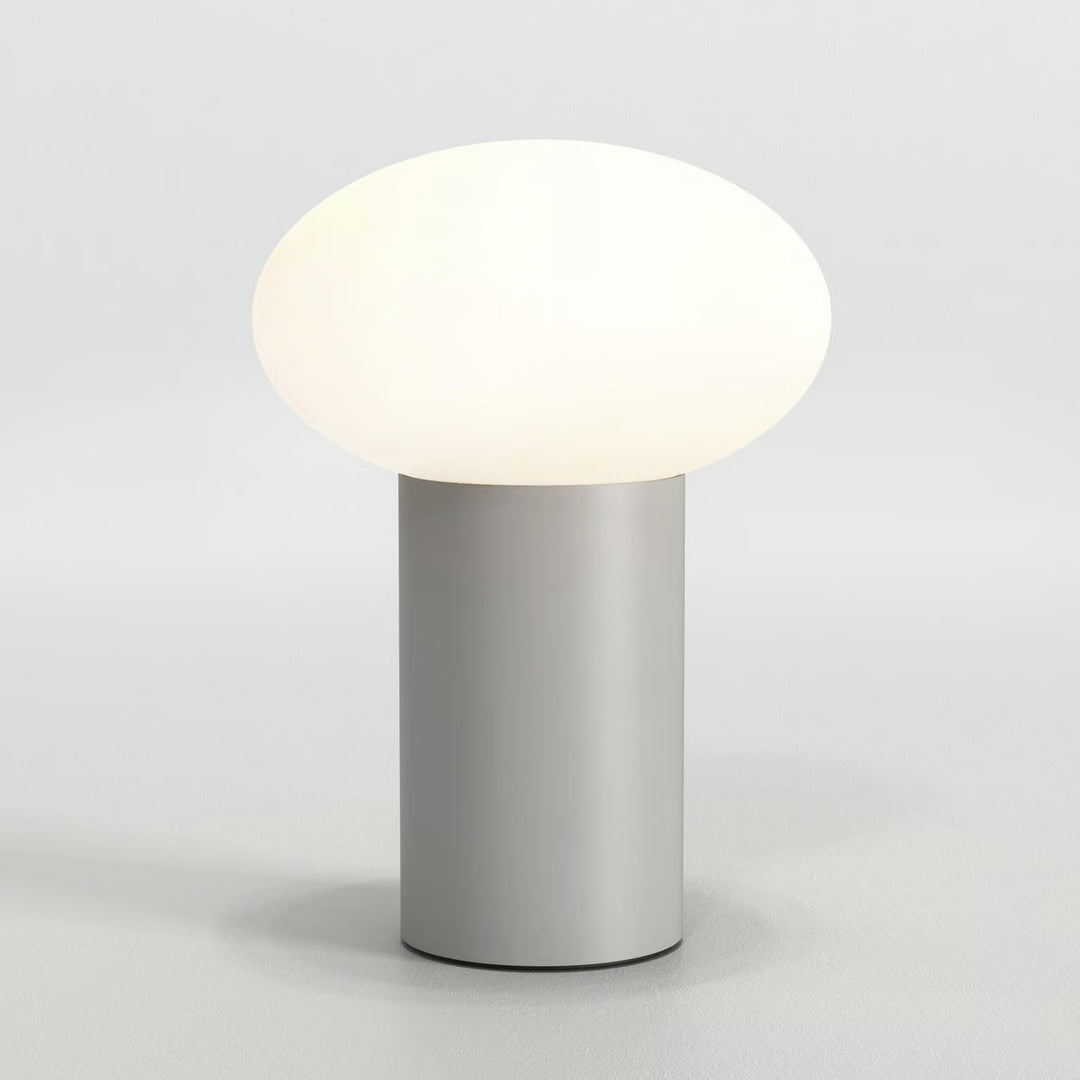 Zeppo lamp with opal glass shade illuminated