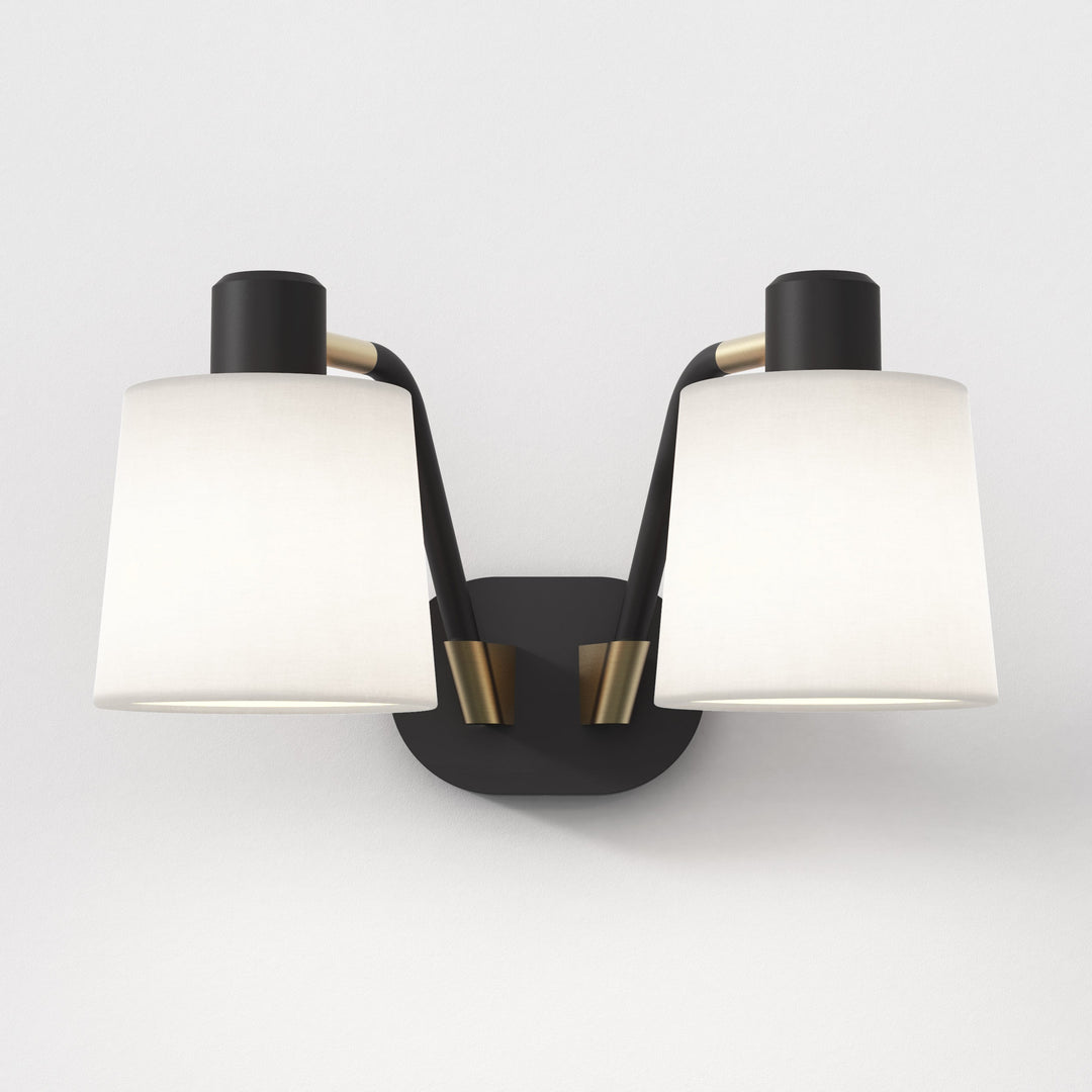 Astro Edward Twin Wall Light in Matt Black with Gold accents, twin lamp arms