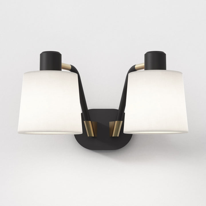 Astro Edward Twin Wall Light in Matt Black with Gold accents, twin lamp arms