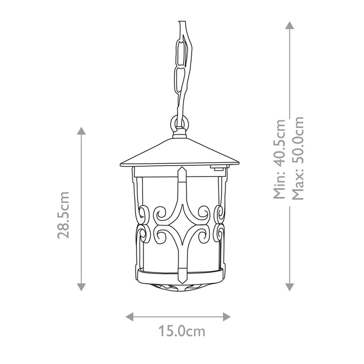 Norlys Hereford 1 Light Porch Chain Lantern BL13B-BLACK Black