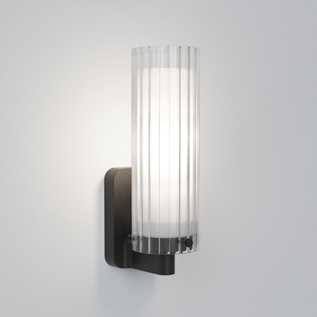 Ottavino wall light in matt black with fluted glass shade
