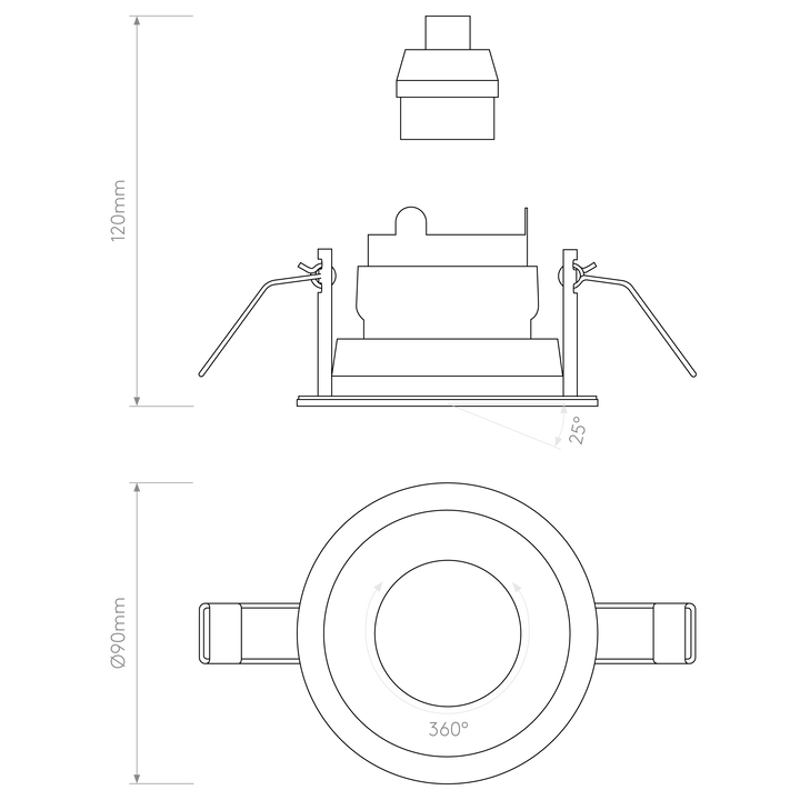 Installation outline of Pinhole downlight with fire-rated ceiling mount