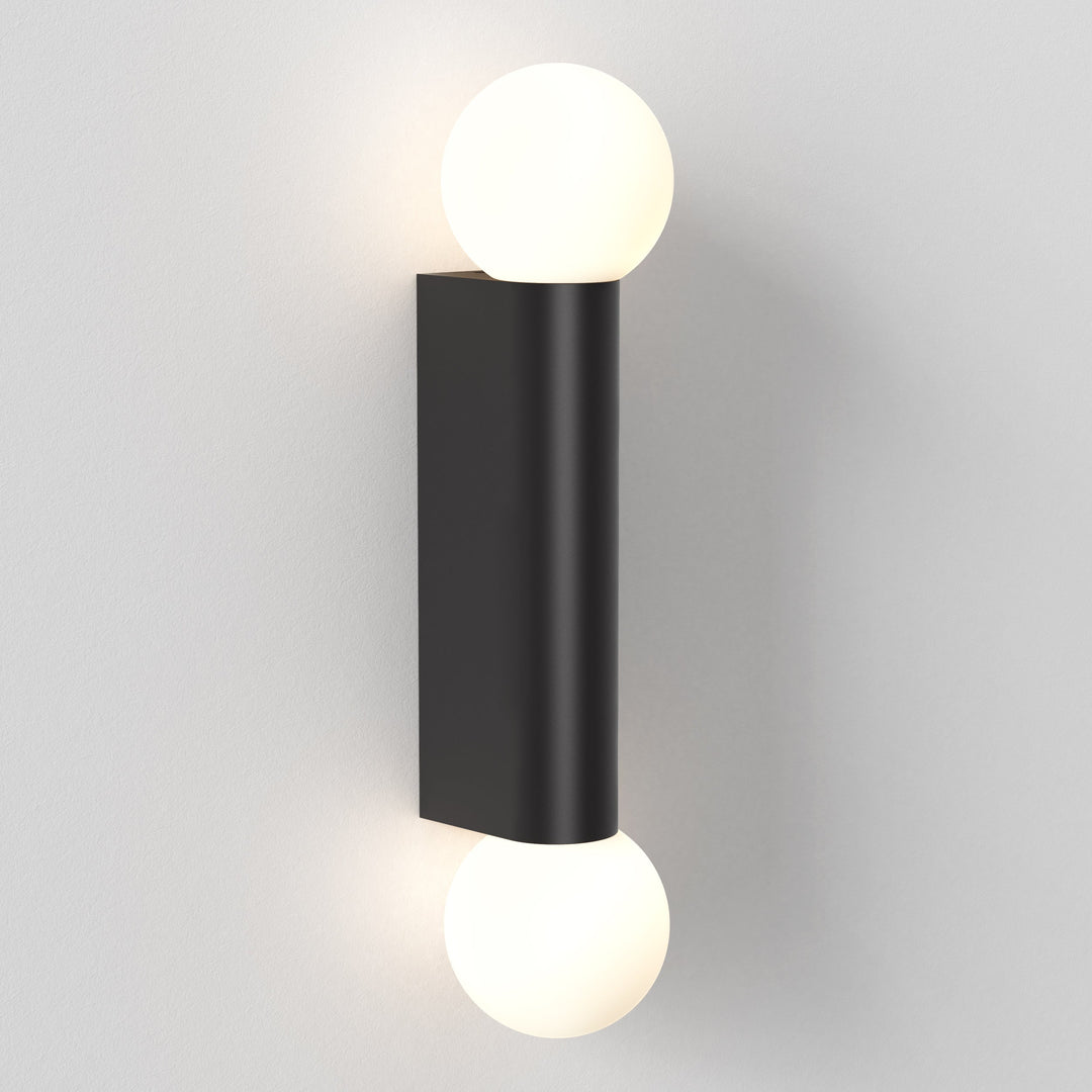 Astro Ortona Twin wall light in Matt Black with opal glass globes