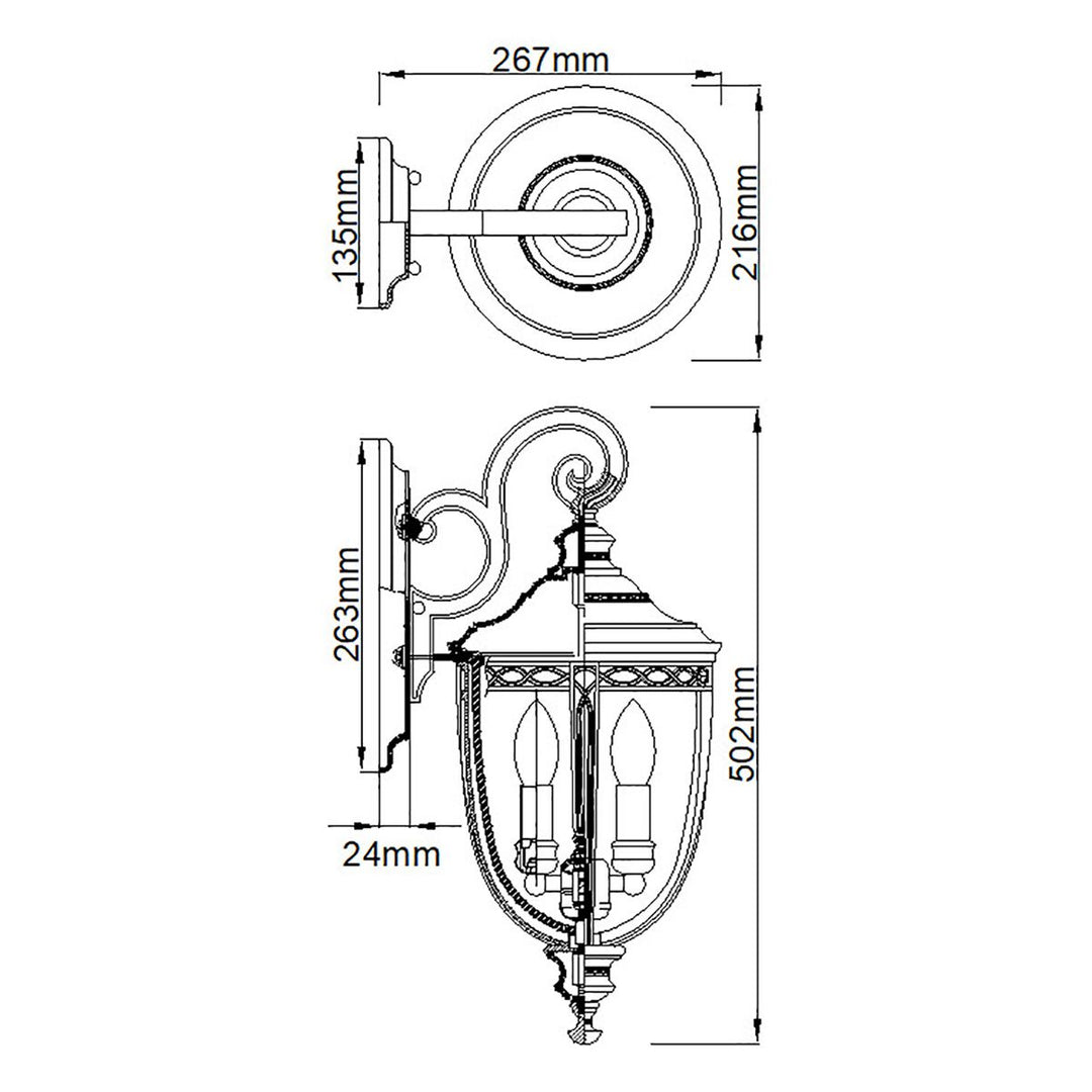 Norlys English Bridle 3 Light Medium Wall Lantern FE-EB2-M-BLK Black