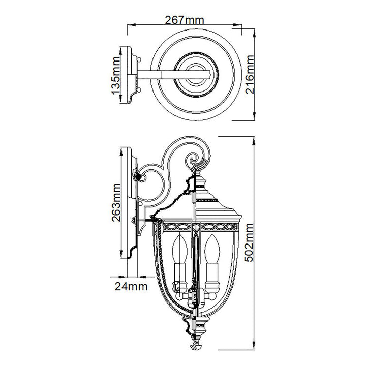 Norlys English Bridle 3 Light Medium Wall Lantern FE-EB2-M-BLK Black