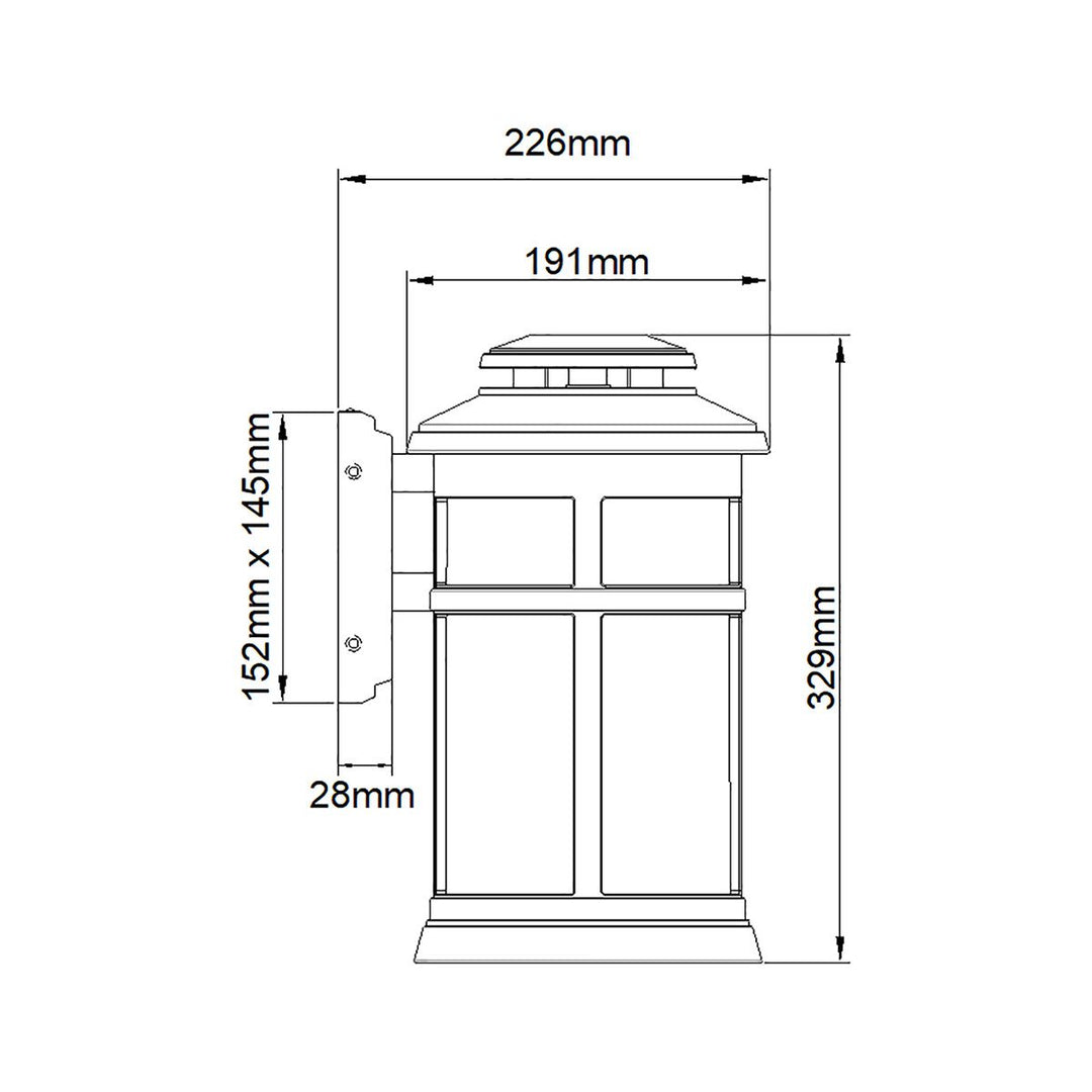 Norlys Newport 1 Light Wall Lantern FE-NEWPORT-M-PBS Painted Brushed Steel