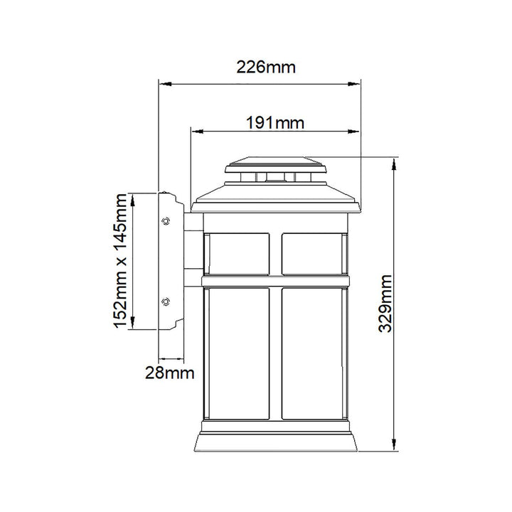 Norlys Newport 1 Light Wall Lantern FE-NEWPORT-M-PBS Painted Brushed Steel