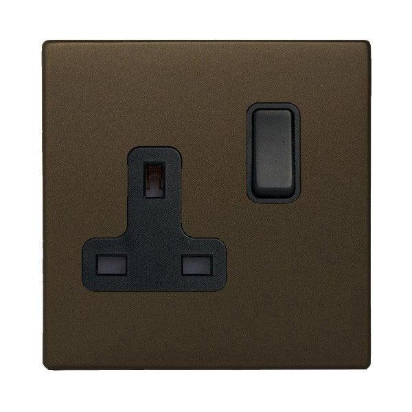 Hartland CFX Richmond Bronze 1-Gang 13A Double Pole Switched Socket with Black Rocker and Black Surround 7RBCSS1BL-B