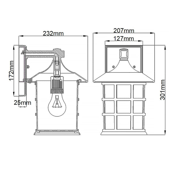 Norlys Freeport 1lt Medium Wall Lantern  HK-FREEPORT2-M-TBK Textured Black