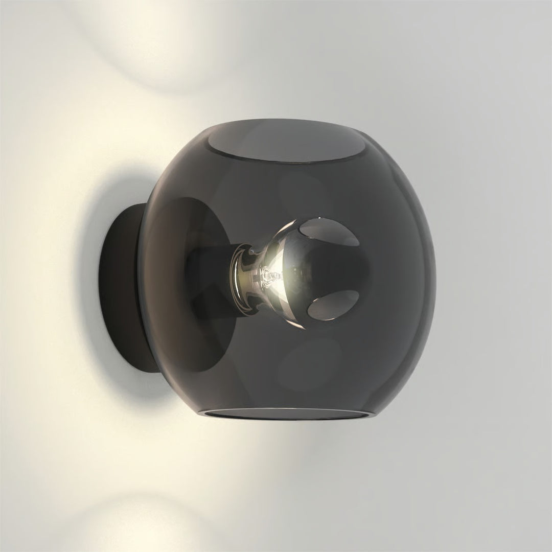 Astro Luna wall light with dark smoke glass shade and matt black fitting