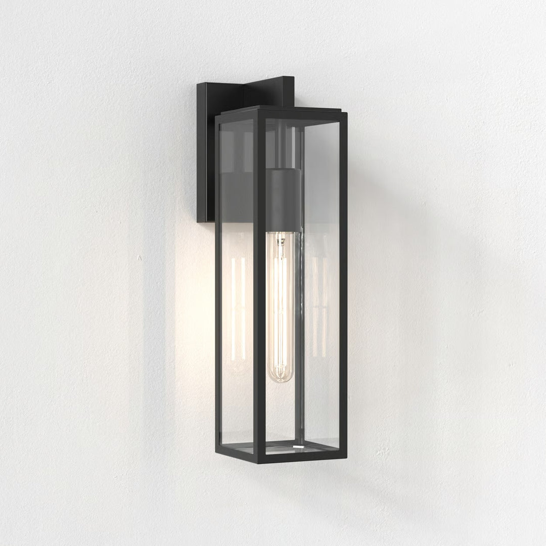 Astro Harvard Lantern Wall Light in Textured Black stainless steel, clear glass panels