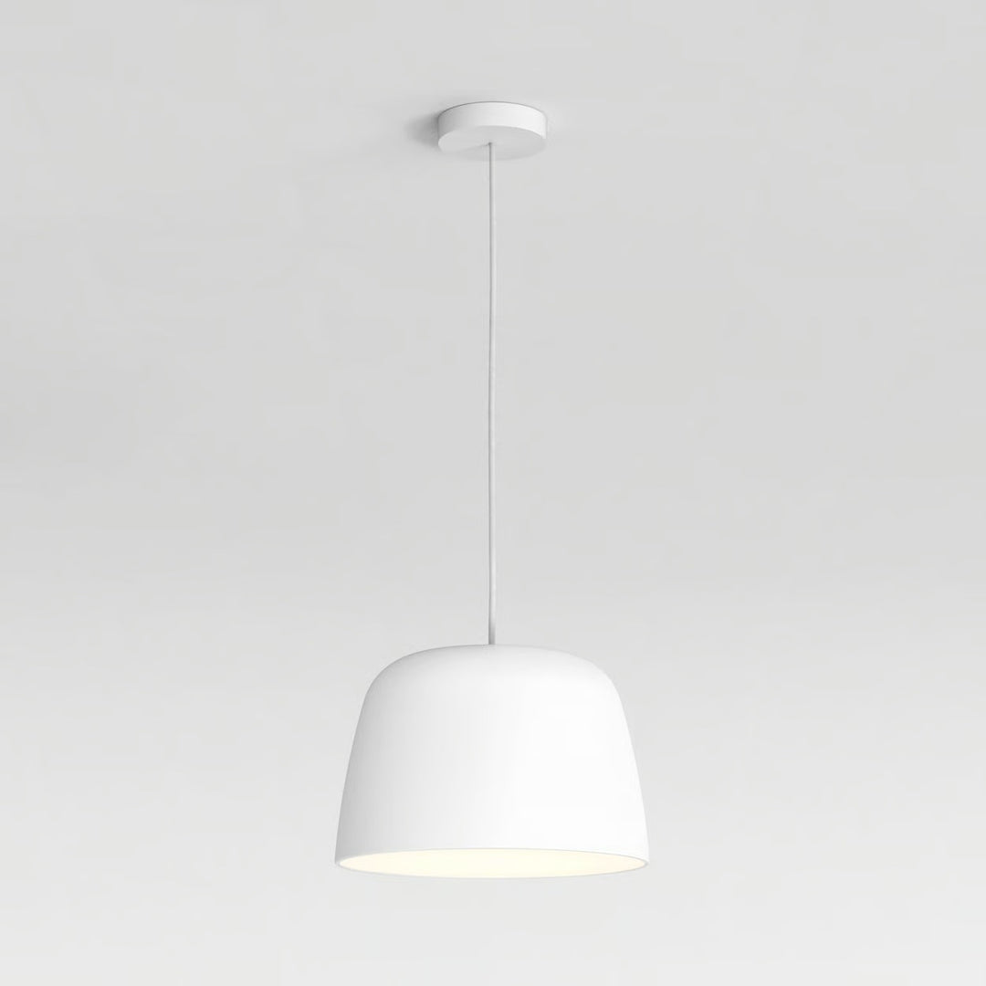 Matt White version of the Taiko Pendant, suspended to show polished form and gentle glow