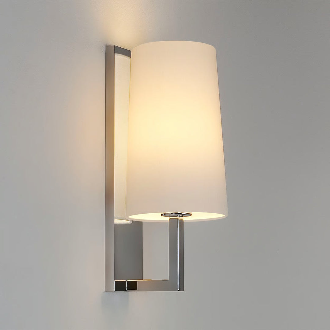 Close-up of tapered Cone shade and sleek linear backplate, Chrome finish